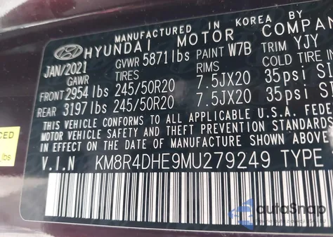 2021 Hyundai Palisade Sel из США, поврежденный, VIN KM8R4DHE9MU279249